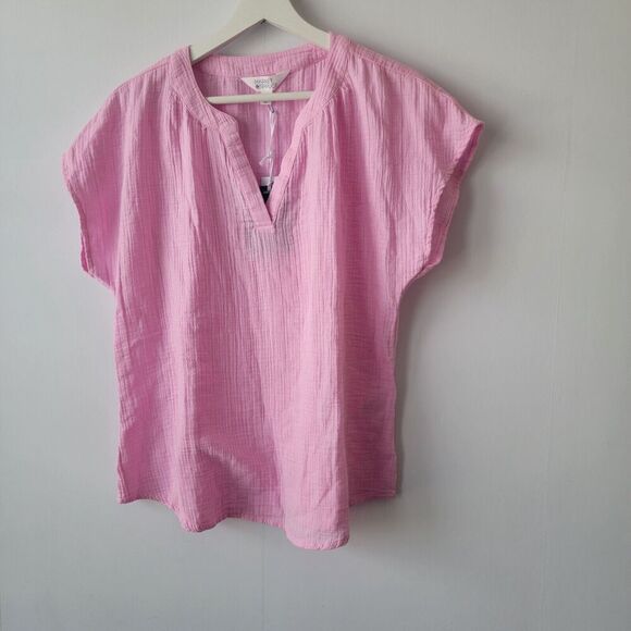 Market Spruce Tops - market & spruce Gauze v-neck short sleeve pink top size pm